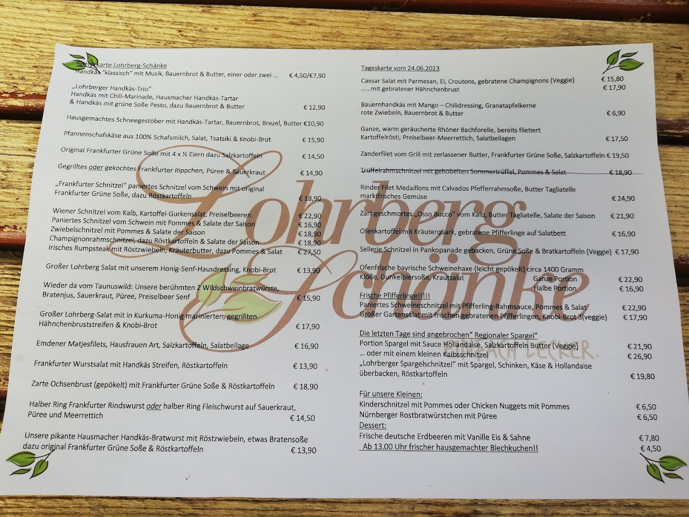 Lohrberg-Schänke menu 3